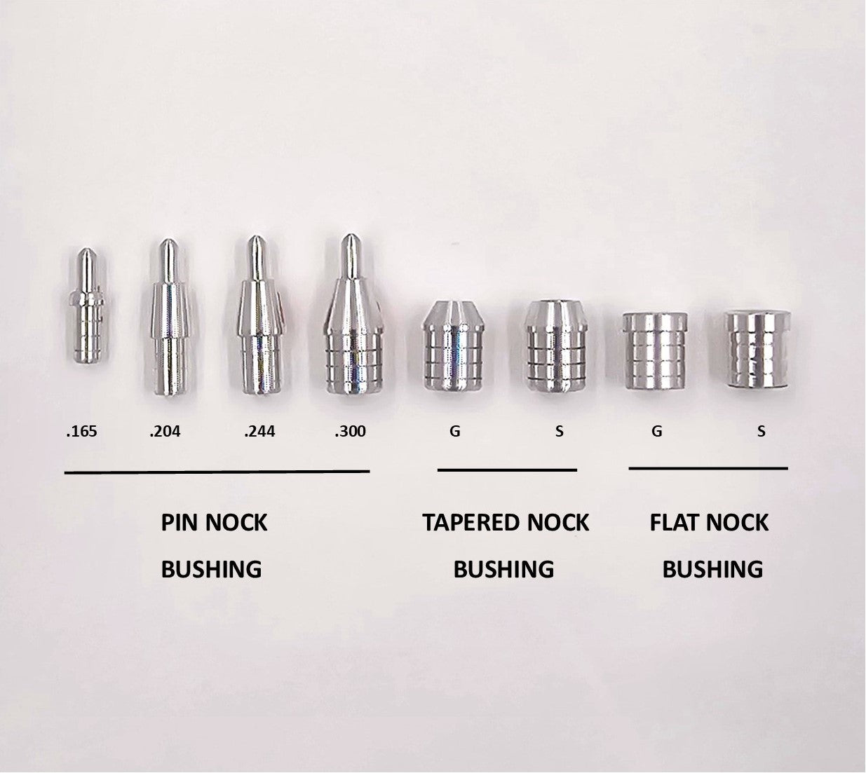 Nock Bushings, .383
Pin Nock Bushing; Tapered Nock Bushing; Flat Nock Bushing