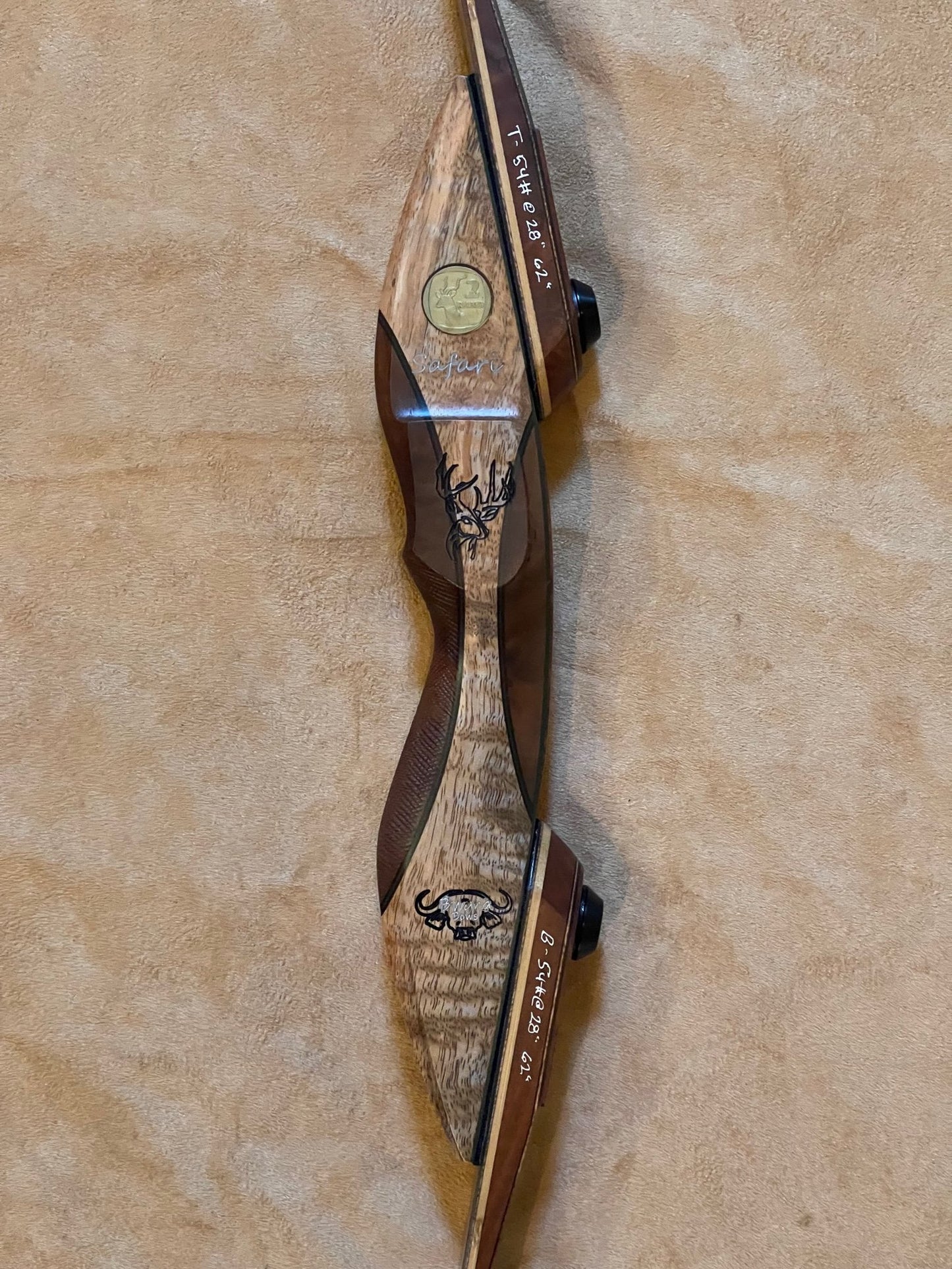 BWANA BOWS Safari Recurve, RH, 54# @ 28", 62" AMO