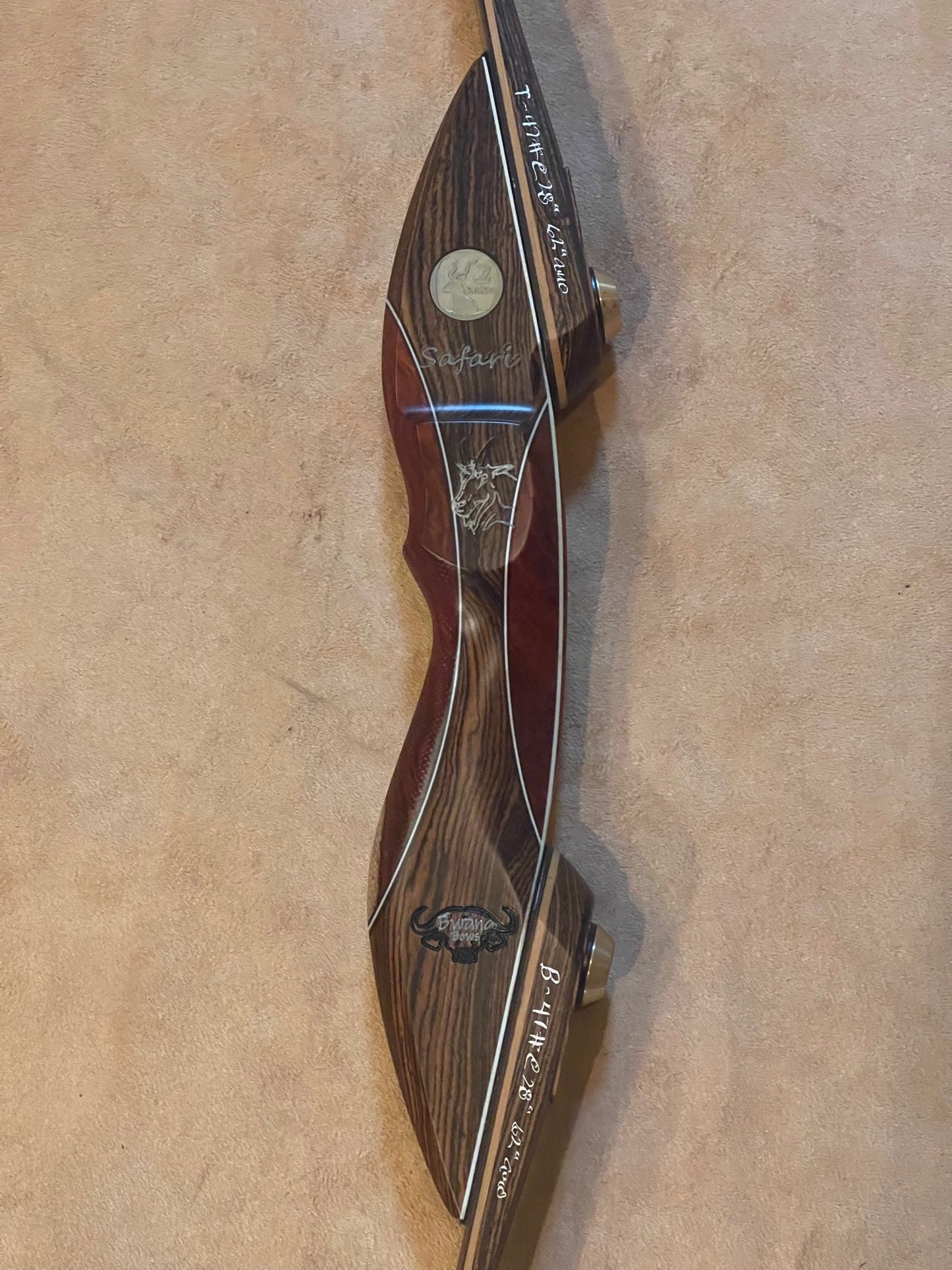 BWANA BOWS Safari Recurve, RH, 47# @ 28", 62" AMO
