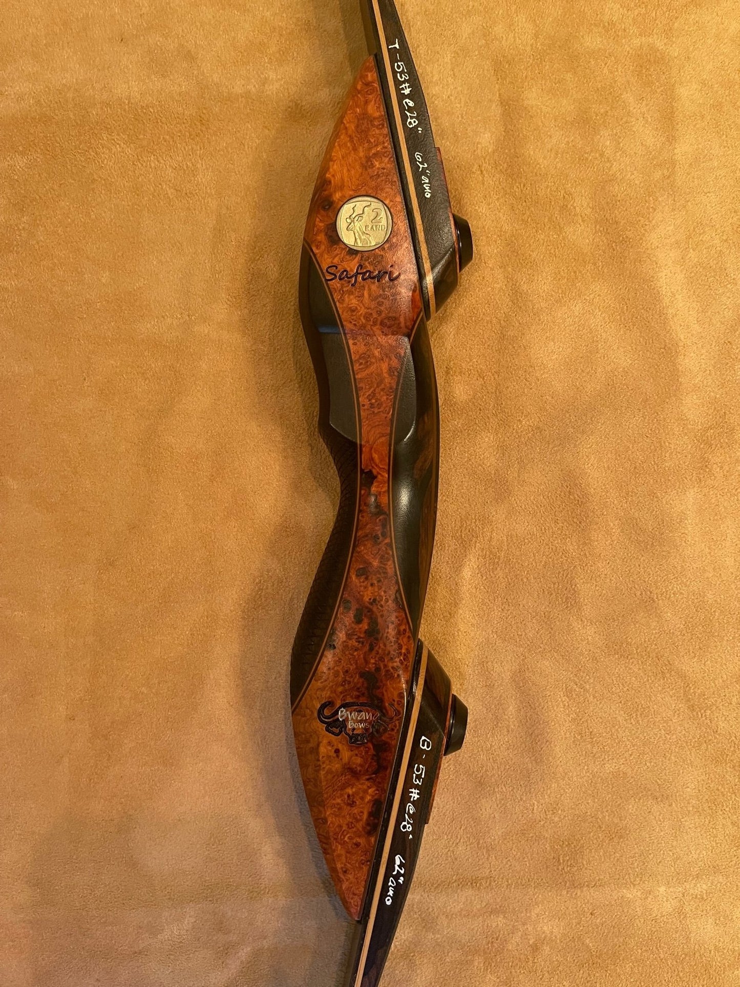 BWANA BOWS Safari Recurve, RH, 53# @ 28", 62" AMO